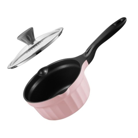 BUYDEEM Emaliowany rondel ze szklaną pokrywą 1,8L, CP141,kolor Piglet Pink