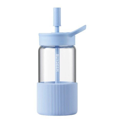 BUYDEEM Portable Glass Straw Bottle 550ml, model DG425, color Blue
