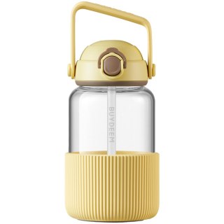 BUYDEEM Szklany bidon ze słomką 1L, DG710, Mellow Yellow