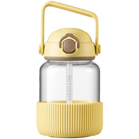 BUYDEEM Szklany bidon ze słomką 800 ml, DG78, Mellow Yellow