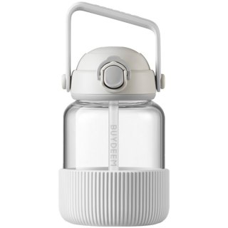 BUYDEEM Szklany bidon ze słomką 800 ml, DG78, Oat White